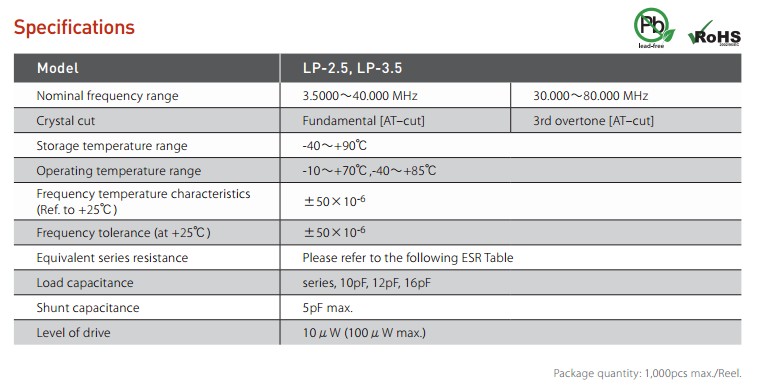 LP-2.5晶振规格书